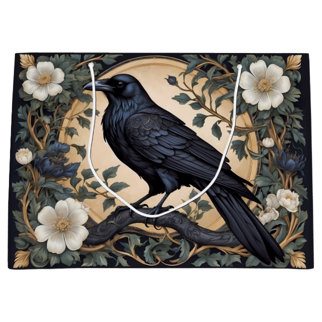 Sacola Para Presentes Grande Black Raven William Morris Inspirado (Frente)