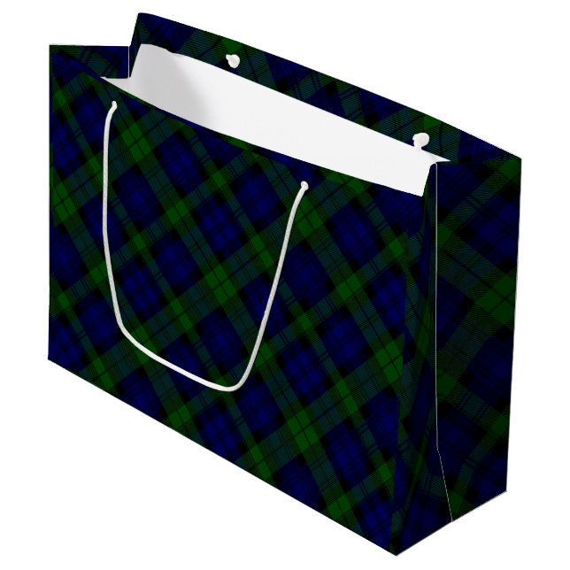 Sacola Para Presentes Grande Black Watch Tartan Blue Green Xadrez (Frente inclinada)
