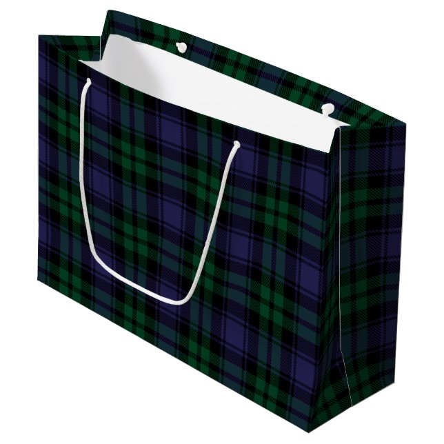 Sacola Para Presentes Grande Black Watch Tartan, Xadrez (Frente inclinada)