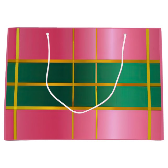 Sacola Para Presentes Grande Bloco de Cores Vibrantes Rosa e Verde (Frente)