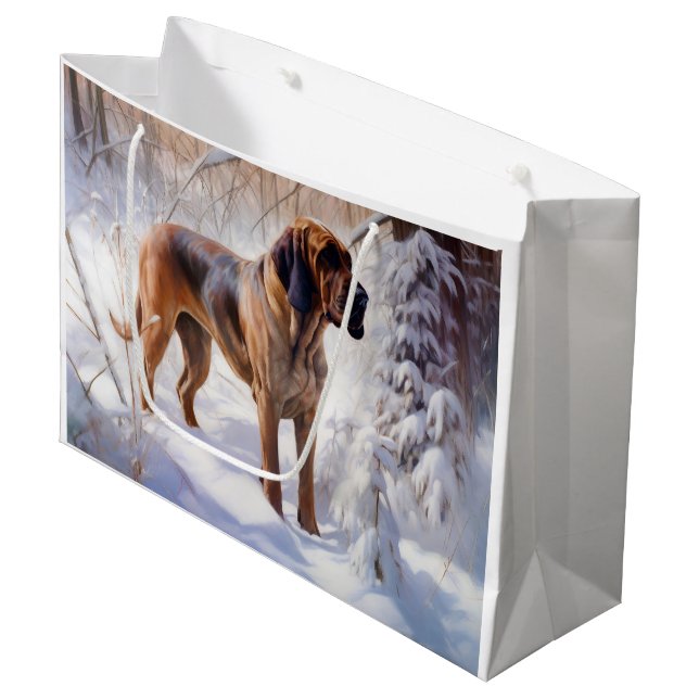 Sacola Para Presentes Grande Bloodhound Deixe Nevar Natal (Frente inclinada)
