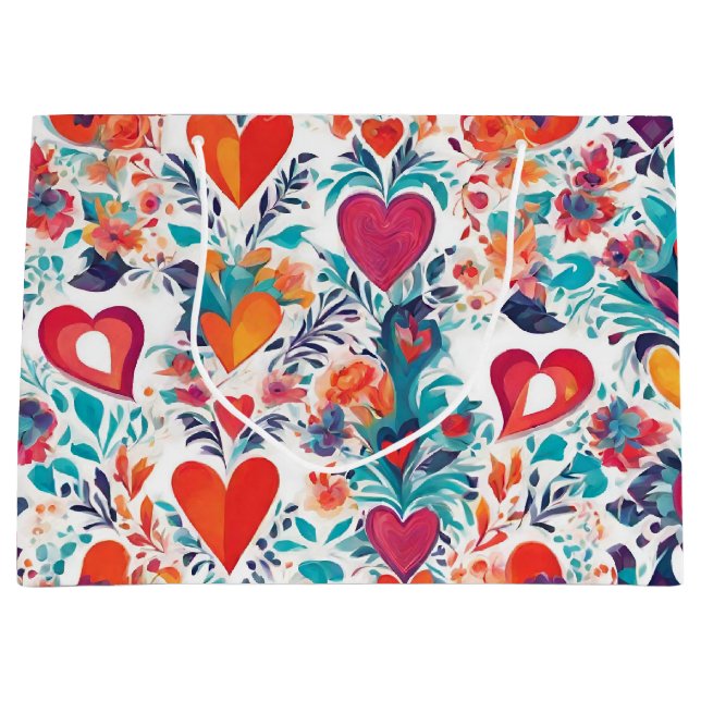 Sacola Para Presentes Grande Blooming Love Afeta Dia de os namorados Gift Bag (Frente)