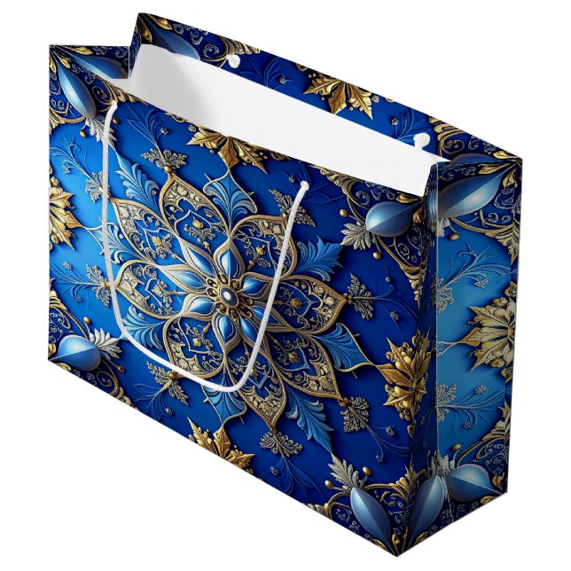Sacola Para Presentes Grande Blue Decorative Holiday Gift Bag (Frente inclinada)