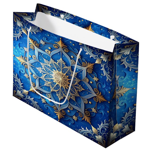 Sacola Para Presentes Grande Blue Decorative Holiday Gift Bag (Frente inclinada)