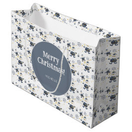 Sacola Para Presentes Grande Blue Gold Denim Natal Santa Personalizado