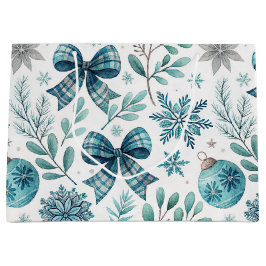 SACOLA PARA PRESENTES GRANDE BLUE & GRAY CHRISTMAS BALLS & BOWS