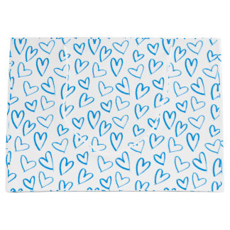 Sacola Para Presentes Grande Blue Heart Pattern Large Gift Bag