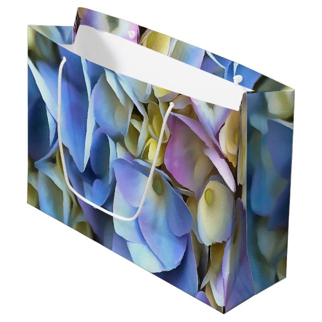 Sacola Para Presentes Grande Blue Hydrangea Shrub Artístico Bossom (Frente inclinada)