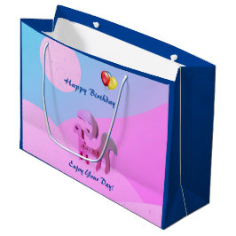 Sacola Para Presentes Grande Blue Pink Birthday Aries Gift Bag