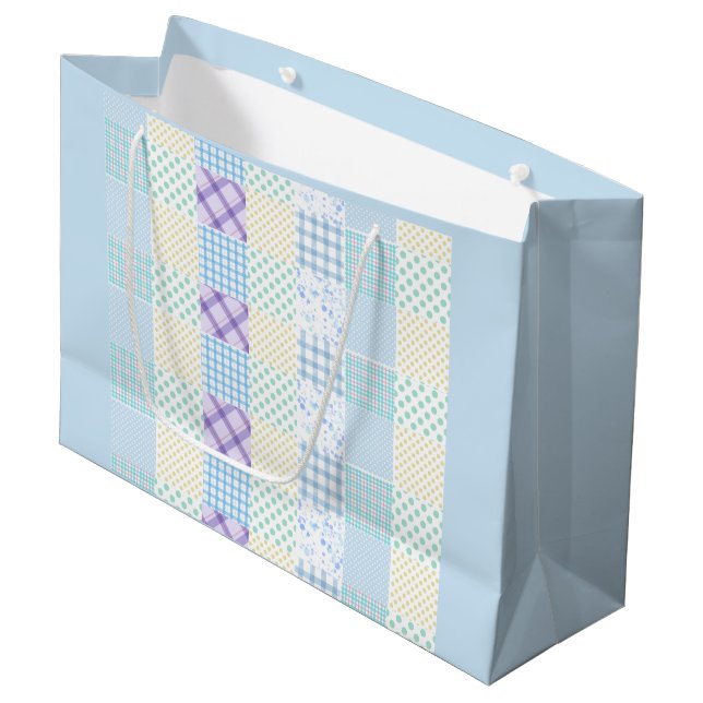 Sacola Para Presentes Grande Blue-Themed Check Pattern (Frente inclinada)