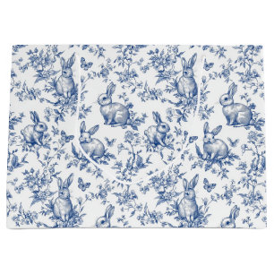 Sacola Para Presentes Grande Blue Toile De Jouy Coelhinho da Páscoa