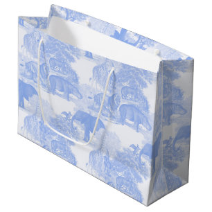 Sacola Para Presentes Grande Blue Toile Selgle Animais Safari Chinoiserie