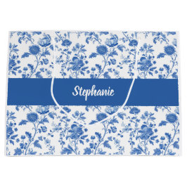 Sacola Para Presentes Grande Blue White Vintage Floral Monogram Name