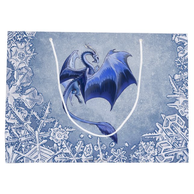 Sacola Para Presentes Grande Blue Winter Dragon Fantasy Art (Verso)
