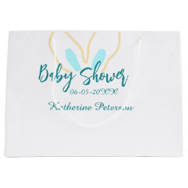 Sacola Para Presentes Grande Blue yellow baby shower name date animal ear cute 