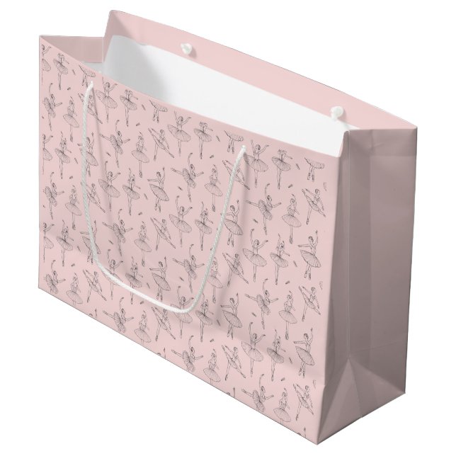 Sacola Para Presentes Grande Blush Pink & Silver Ballerina Pattern (Frente inclinada)