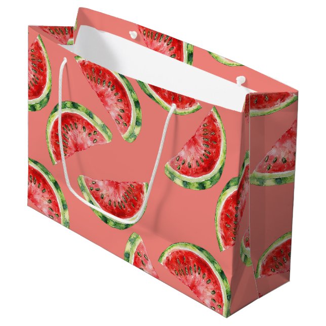 Sacola Para Presentes Grande Blush Rose Red Green Watermelons Birthday (Frente inclinada)