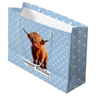 Sacola Para Presentes Grande BOA VACA DE CABELO Azul DE ANIVERSÁRIO