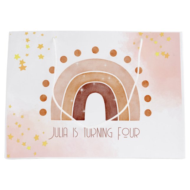 Sacola Para Presentes Grande Boho aquarela arco-íris Aniversário (Frente)