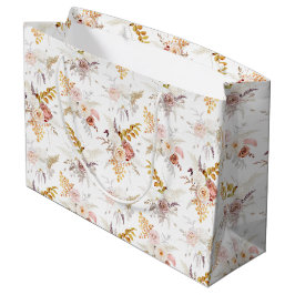 Sacola Para Presentes Grande Boho Bege, Grama das Pampas Terracota Aquarela Nós