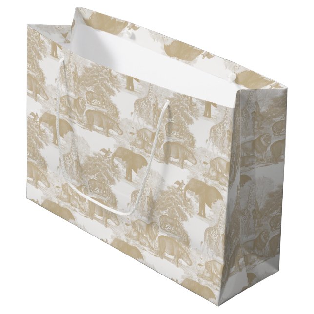 Sacola Para Presentes Grande Boho Beige Selgle Animal Safari Chinoiserie (Frente inclinada)