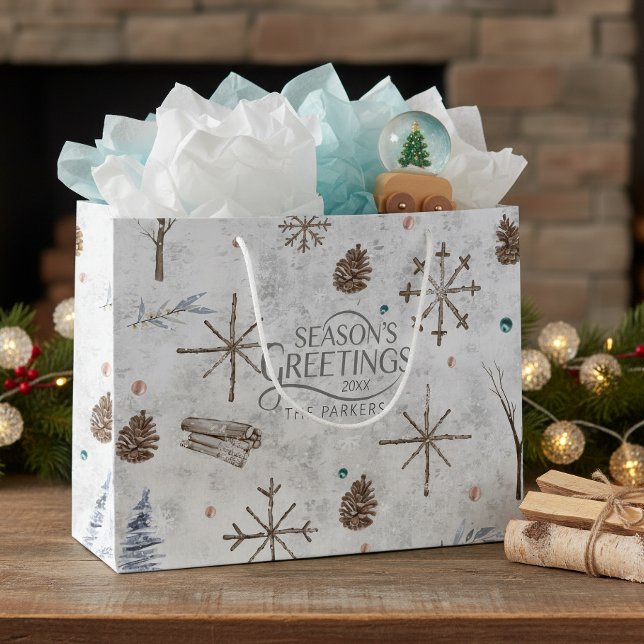 Sacola Para Presentes Grande Boho Galhos e Pinhas de Natal ID986 (Criador carregado)