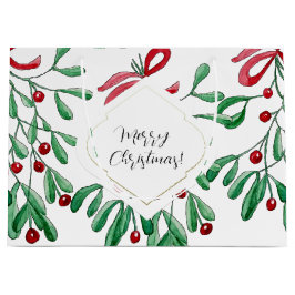 Sacola Para Presentes Grande Boho Mistletoe Watercolor Monograma