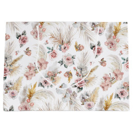Sacola Para Presentes Grande Boho Pampas Grass Gift Bag Blush Floral