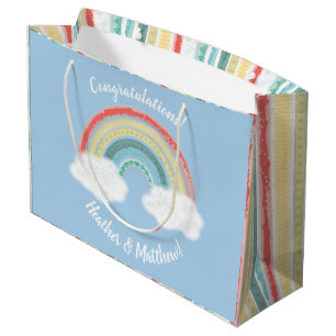 Sacola Para Presentes Grande Boho Rainbow Chá de fraldas Blue Boy