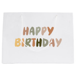 Sacola Para Presentes Grande Boho Rainbow Feliz Aniversário Manuscrito