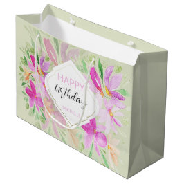 Sacola Para Presentes Grande Boho Rústico Aquarela Lilás Floral Elegante
