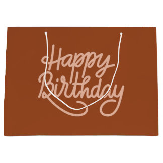 Sacola Para Presentes Grande Boho Summer Brown Terracotta Trendy Happy Birthday