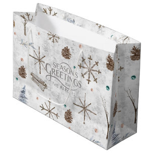 Sacola Para Presentes Grande Boho Twigs & Pinecone, ID de Natal 986