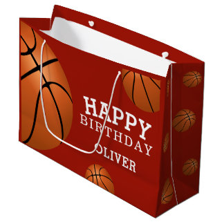 Sacola Para Presentes Grande Bola de Basquetebol Esportes Feliz Aniversário Nom