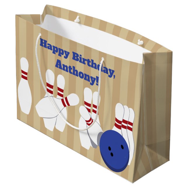 Sacola Para Presentes Grande Bola de boliche e pinos personalizados (Verso inclinado)