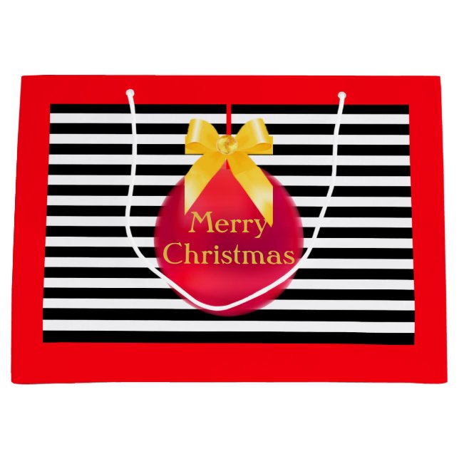 Sacola Para Presentes Grande Bola de Natal & Listras (Frente)