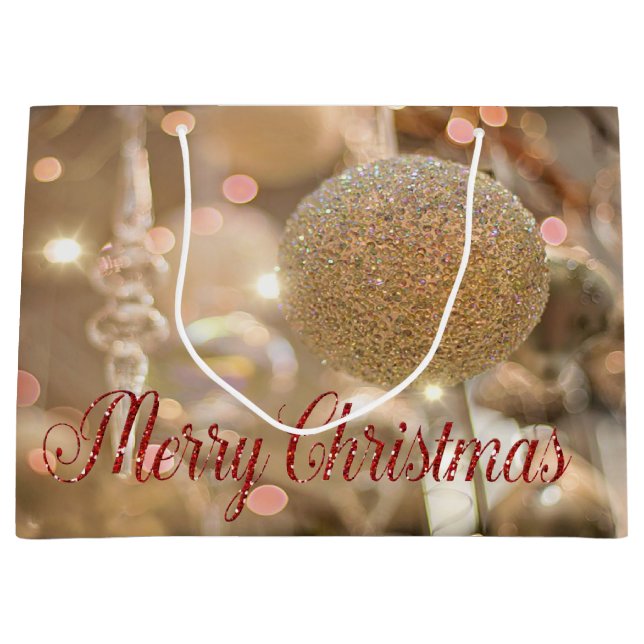 Sacola Para Presentes Grande Bola de Natal,Ornamento, Férias,Feliz Natal (Frente)