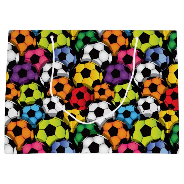 Sacola Para Presentes Grande Bolas de Futebol Coloridas (Frente)