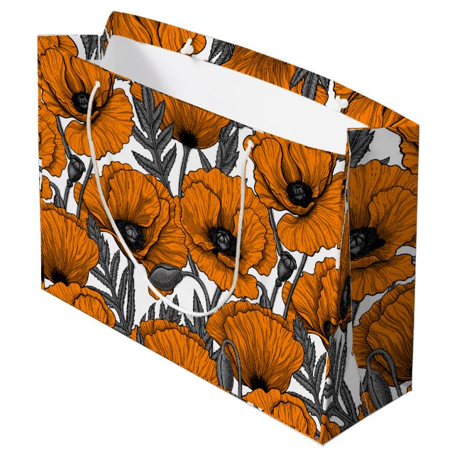 Sacola Para Presentes Grande Bolhas de laranja em branco (Verso inclinado)