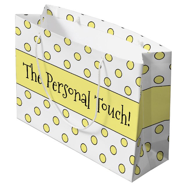 Sacola Para Presentes Grande Bolinhas amarela projetada (Verso inclinado)