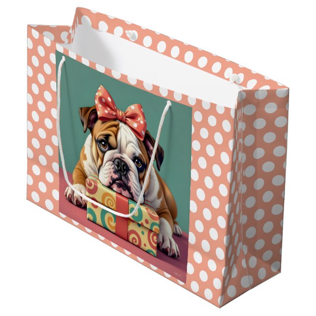 Sacola Para Presentes Grande Bolinhas de Aniversário de Cachorro (Frente inclinada)