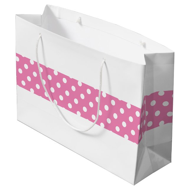 Sacola Para Presentes Grande Bolinhas Rosa Moderno - Faixa Central em Branco (Verso inclinado)