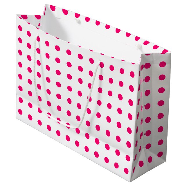 Sacola Para Presentes Grande Bolinhas Rosa Quente (Frente inclinada)