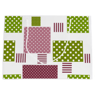 Sacola Para Presentes Grande Bolinhas verdes, castanhas, de cor branca
