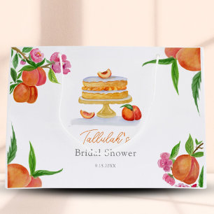 Sacola Para Presentes Grande Bolo de Pêssego com Flores em Aquarela Chá de Noiv