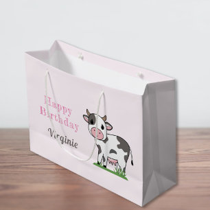 Sacola Para Presentes Grande Bolsa de Presente de Aniversário com uma Vaca Fofa