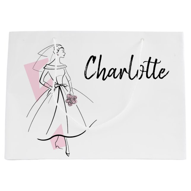 Sacola Para Presentes Grande Bolsa de presente de Nome Rosa de Moda Grande (Frente)