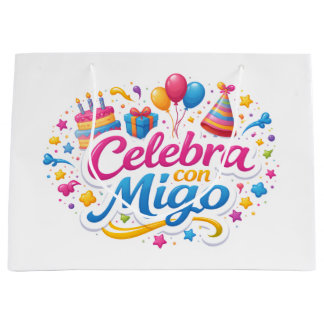 Sacola Para Presentes Grande Bolsa de Regalo con Diseño “Celebra Conmigo” | Emp