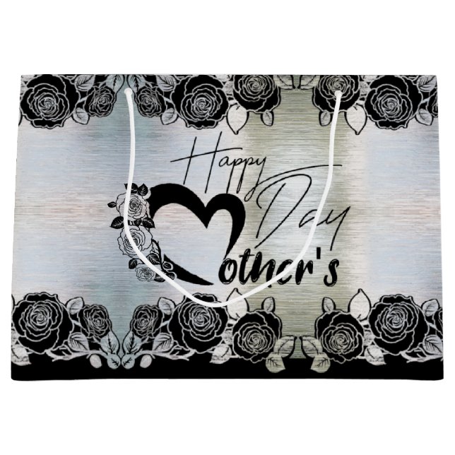 Sacola Para Presentes Grande Bolsa de regalo plateada para día de madre (Frente)