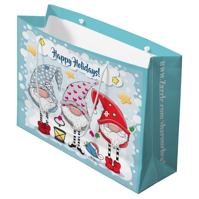 Sacola Para Presentes Grande Bolsa do presente dos Gnomos Natal / Feriados (Frente inclinada)